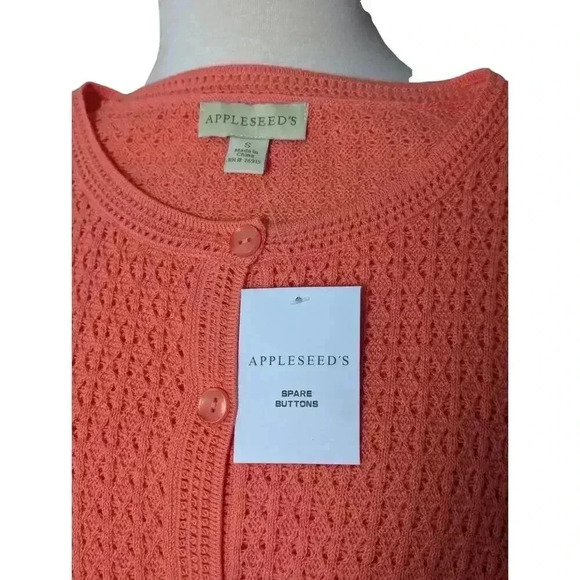 New Appleseed's Women's Small Coral Color Loose Knit Cardigan Sweater 3/4 - Picture 6 of 7